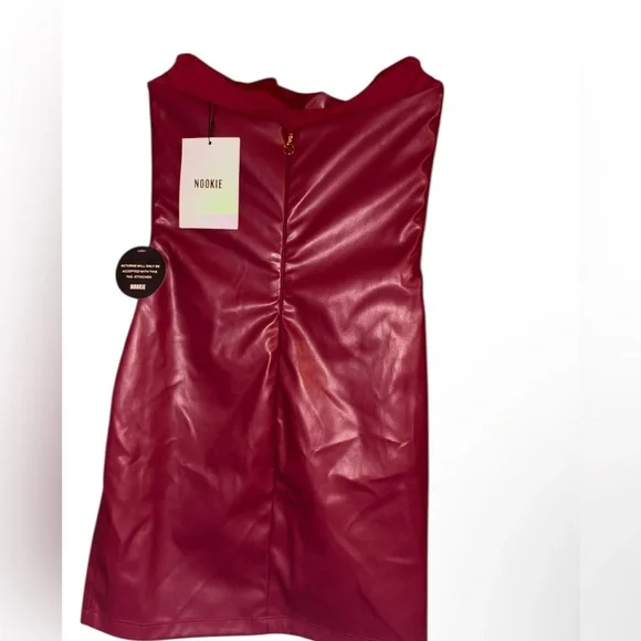 Nookie Leona Mini Dress Faux Leather Structured Bodice Strapless Red Small NWT - Picture 5 of 11